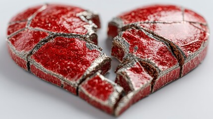 Broken Heart Symbolizing Emotional Pain and Separation Cracked Red Surface with Detailed Textu