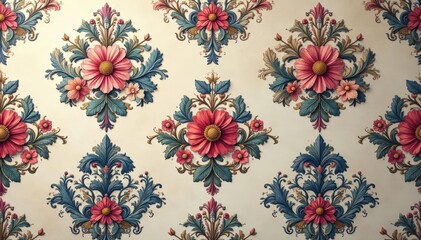 Intricate floral damask wallpaper in muted tones, floral, luxury