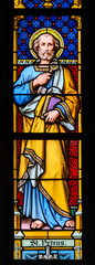 Saint Peter the Apostle. Artist: Franz Xaver Zettler. A stained-glass window in the Cathedral of St Elizabeth (Dóm svätej Alžbety).