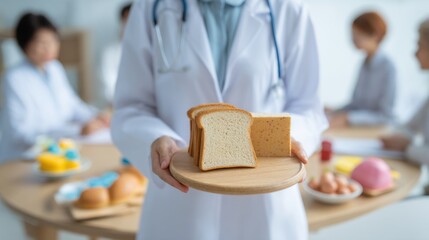 Nutrition discussion: doctor presenting healthy food choices for balanced diet and wellness