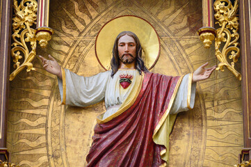 A statue of the Most Sacred Heart of Jesus. The Cathedral of St Elizabeth in Košice, Slovakia.