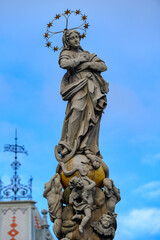 The Plague Column dedicated to the Immaculate Virgin Mary on Hlavná ulica [Main Street] in Košice, Slovakia.