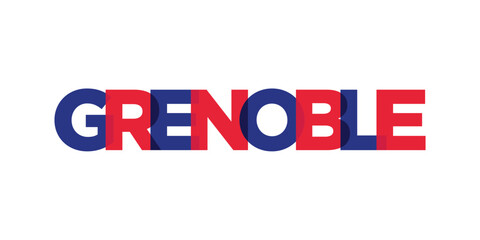 Grenoble in the France emblem. The design features a geometric style, vector illustration with bold typography in a modern font. The graphic slogan lettering.