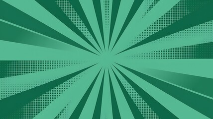 Abstract green comic book style background with radial lines and halftone pattern