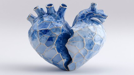 Artistic Ceramic Heart Sculpture with Kintsugi Repair Technique