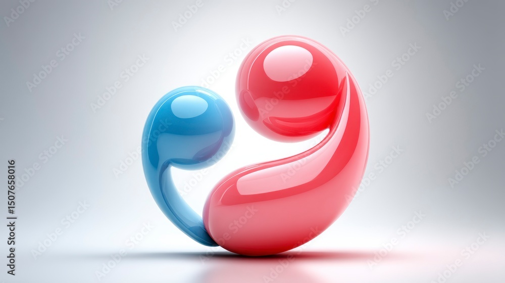 Aufkleber abstract red and blue spheres interlocking in a dynamic pose for modern design and artistic pro