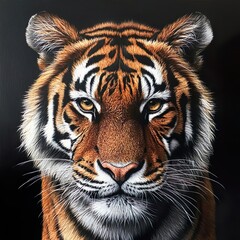 Fototapeta premium A tiger that is aggressively depicted in a portrait.