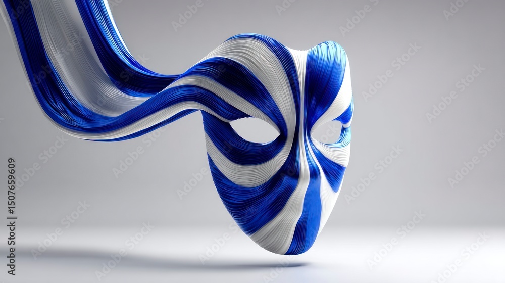 Poster abstract blue and white twisted mask design with dynamic flowing lines