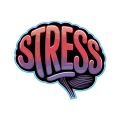 Visual representation of Stress in a colorful brain design, highlighting emotional challenges and mental health issues
