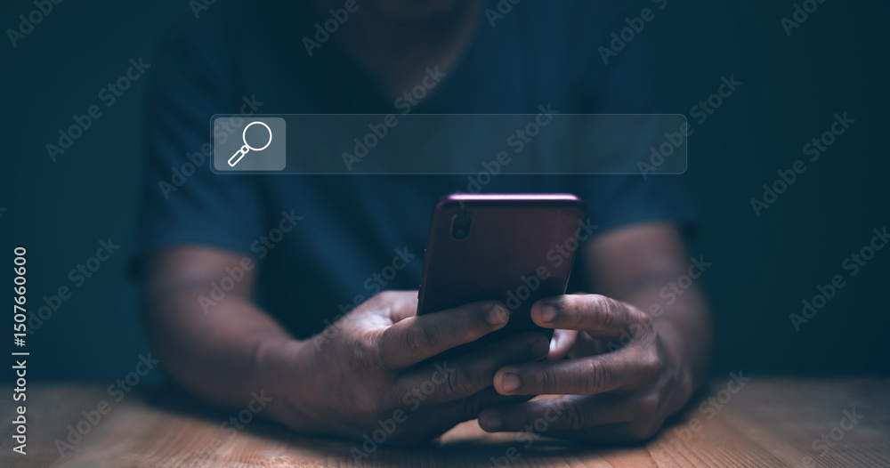 Aufkleber Search Engine Optimization concept. SEO. Businessman using a smartphone to be searching for online information, Smart data search technology, Using search console for ​your website.