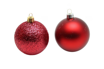 Two red christmas ornaments isolated on transparent background