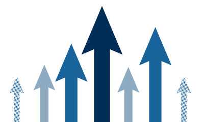 垂直に伸びる青い上向き矢印の背景イラスト