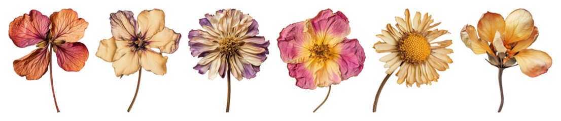 Naklejka na ściany i meble PNG Colorful dried flowers arrangement, element set on transparent background