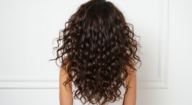 lange lockige braune haare von hinten