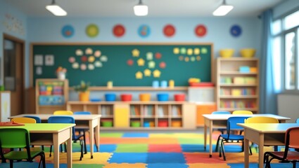 Fototapeta premium Vibrant and cheerful preschool classroom with colorful educational elements