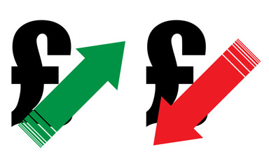 Obraz premium Pound value increase and decrease concept with arrow sign, Pound value increase, Pound value decrease