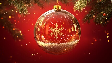 Transparent christmas ornament with gold snowflake and glitter.