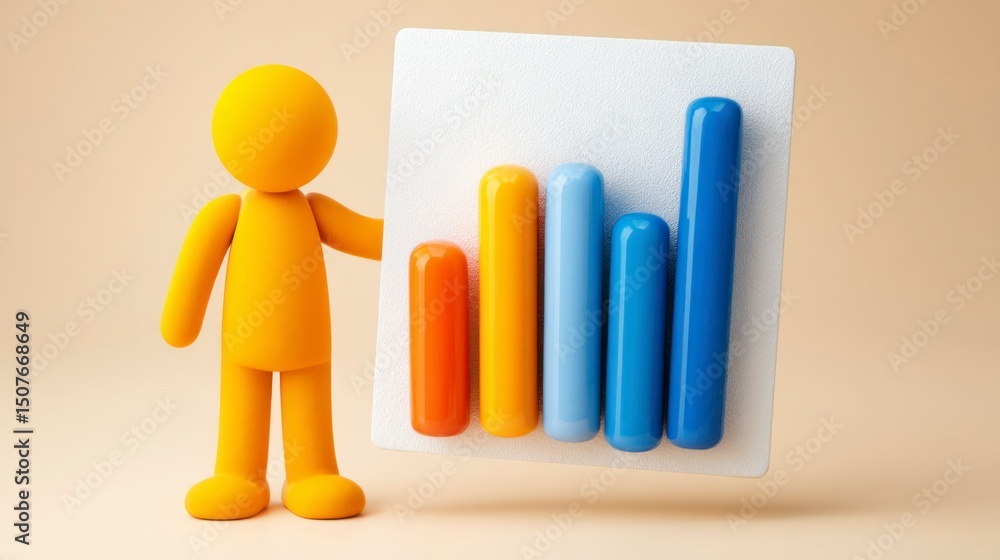 Aufkleber 3d character presenting a colorful bar graph for business analysis and data visualization