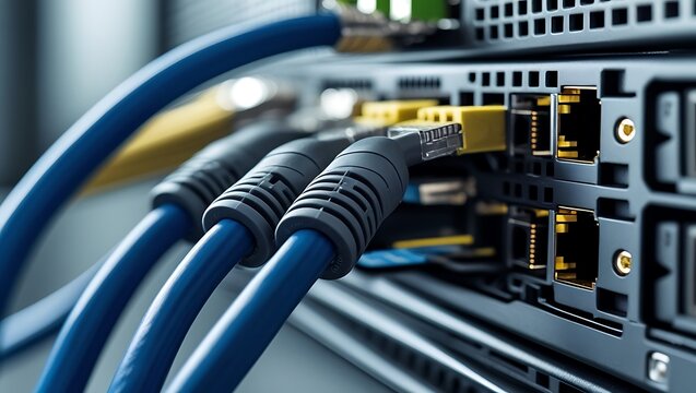 Structured network cables connecting to a server for seamless data transfer