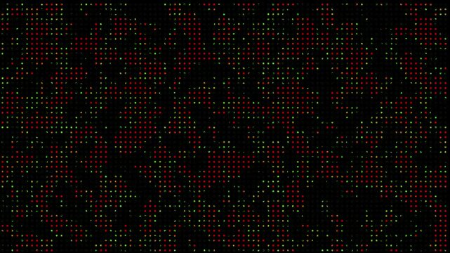 Hi tech motion graphic background, blue and red flickering dots on dark background