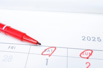 カレンダー　土曜と日曜のクローズアップ