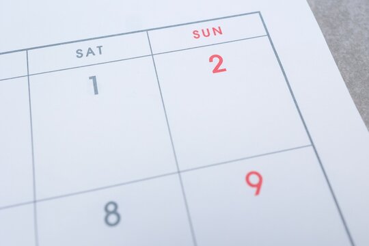 カレンダー　土曜と日曜のクローズアップ