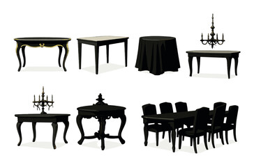 Elegant table silhouette icons set – outline, dining furniture and classic design