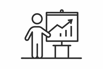 Businessperson presenting upward trending graph on flip chart