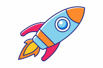 Colorful cartoon rocket ship launching into space