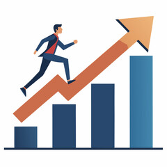Businessman running upward trending graph success growth