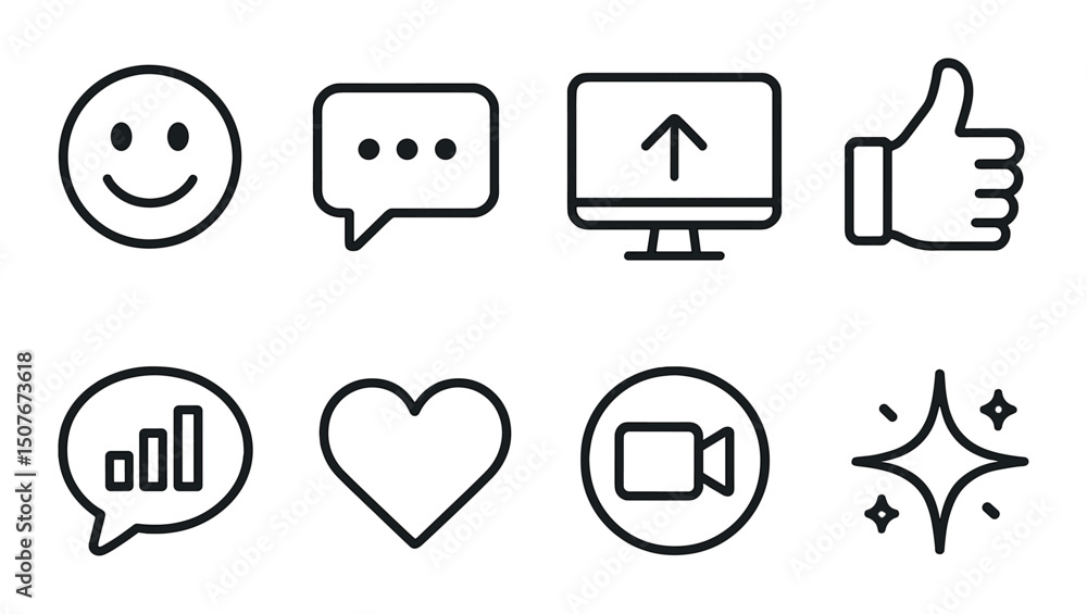 Poster interactive communication icon set - outline, messaging and connection symbols