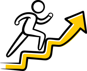 Person climbing stairs upward trending arrow growth success