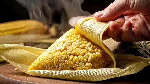 A traditional Brazilian pamonha in corn husks