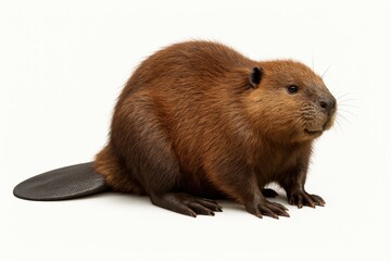 Fototapeta premium Eurasian Beaver Isolated on White Background Wildlife Animal