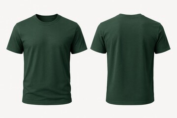 Front and Back View Mockup of a Plain Dark Green Mens T-Shirt Isolated on a Clean White Background Apparel Template