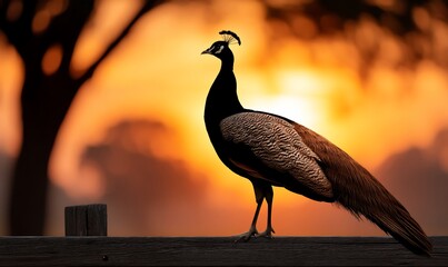 Peacock Perched at Sunset