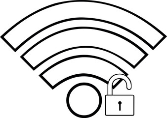 vector illustration drawing black and white icon padlock and wifi signal, in wi-fi internet free concept
