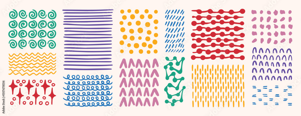 Poster abstract pattern backgrounds and sketch dots texture with lines, stars, dots and circles. hand drawn