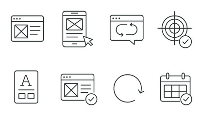 Fototapeta na wymiar Design process outline icons set – workflow, planning and development symbols
