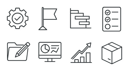 Project management silhouette icons set – simple, organizational and planning graphics
