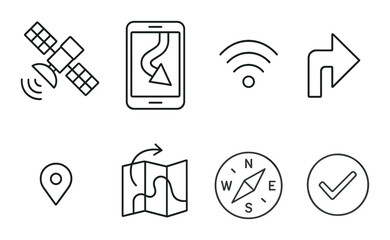 Gps navigation linear icons set – map, direction and location tracking symbols