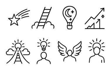 Inspirational vision silhouette icons set – simple, motivational and uplifting symbols