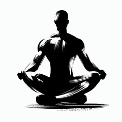 Muscular man meditating in lotus pose 