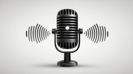 Classic Microphone with Sound Waves Vintage Audio Equipment for Broadcasting and Recording