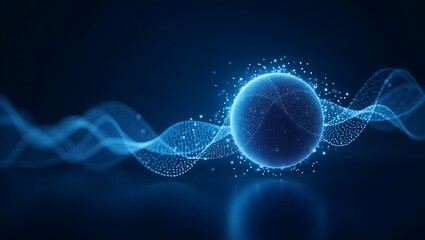 Futuristic Sphere with Flowing Light Streaks on Dark Reflective Surface