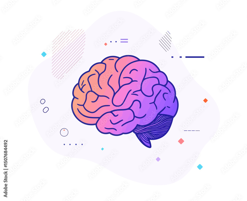Poster modern line art icon depicting a side view of the brain or mind for use in medical applications and 
