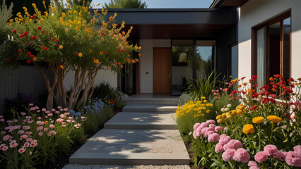 Plant decorative flowers in front of the house.