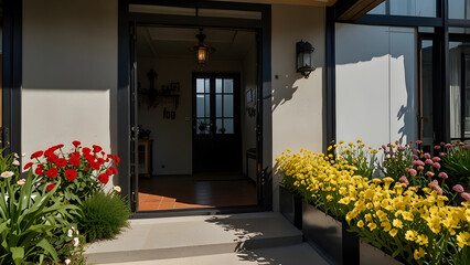 Plant decorative flowers in front of the house.