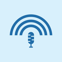 Microphone icon with wifi signal. Symbol of digital and cloud-connected press and broadcasting networks. Freedom of the press in various networks