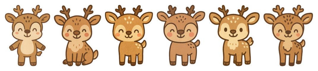 Naklejka premium PNG Cute cartoon reindeer illustrations, element set on transparent background